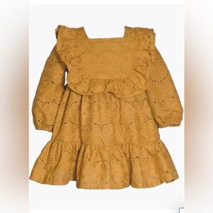 NWOT Nordstrom Iris & Ivy yellow gold Ruffle Embroidered Long Sleeve Dress 2T